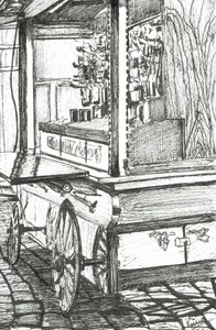 Carrinho fora do Cheers Bar Boston USA, 2003, (Tinta no papel) de Vincent Alexander Booth