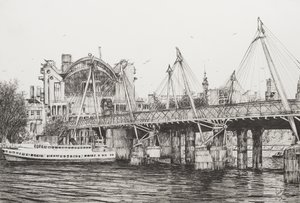 Hungerford Bridge London, 2006, (tinta sobre papel) de Vincent Alexander Booth