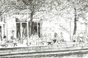 Jarro e Piano bar Manchester, 2005, (tinta no papel) de Vincent Alexander Booth