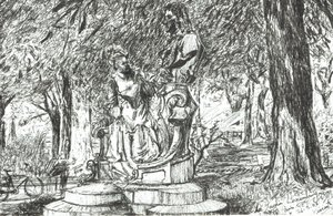 Estátua em Jardin Luxemburg Paris, 2003, (tinta sobre papel) de Vincent Alexander Booth