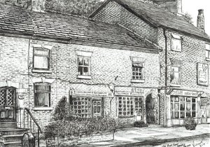 A livraria em Marple Bridge, 2017, (tinta no papel) de Vincent Alexander Booth
