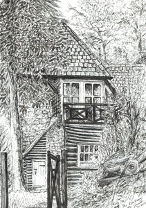 The Log House, 2019, (tinta no papel) de Vincent Alexander Booth