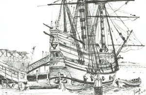 O Mayflower, Plymouth, Massachusetts. 2003, (tinta no papel) de Vincent Alexander Booth