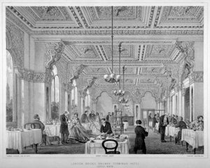 A sala de café no London Bridge Railway Terminus Hotel, Bermondsey, Londres, 1860.