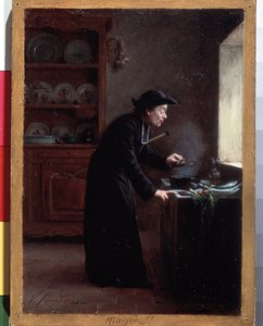 "Skinny" (Tarifa Quaresmal) Um sacerdote que cozinha durante o período Careme. Pintura de Vincent Jean-Baptiste (Jean Baptiste) Chevilliard (1841-1904) Museu Hermitage, São Petersburgo, Rússia de Vincent Chevilliard
