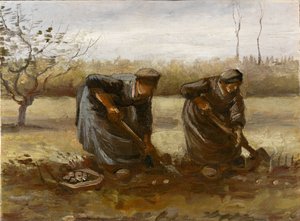 Duas camponesas cavando batatas, 1885. de Vincent van Gogh