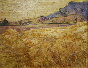 Campo de trigo com ceifeira e sol, 1889. de Vincent van Gogh