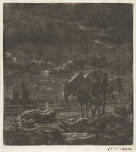 Paisagem noturna com pastor e gado dormindo de Vincent Laurensz. van der Vinne (II)