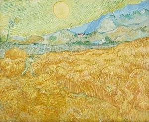 A colheita, milharal com ceifeira (la moisson). 1889 de Vincent van Gogh