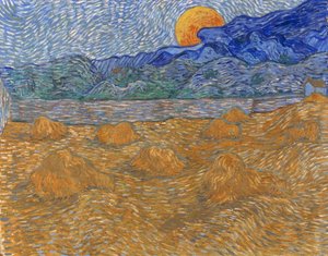 Paisagem com feixes de trigo e lua crescente de Vincent van Gogh