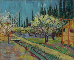Pomar cercado por ciprestes. 1888 de Vincent van Gogh