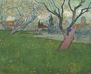Pomares em flor, vista de Arles de Vincent van Gogh