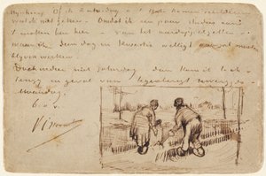 Cartão postal com dois camponeses cavando de Vincent van Gogh