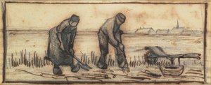 The Potato Harvest, de uma série de quatro desenhos representando as quatro estações do ano (lápis, caneta e tinta marrom no papel) (ver também 61643-5) de Vincent van Gogh