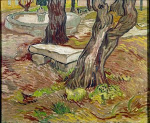 O parque do asilo Saint Paul (São Paulo) em Saint-Remy (Saint Remy) ou Bench de Pierre. Pintura de Vincent Van Gogh (1853-1890) de Vincent van Gogh
