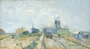 Hortas vegetais e o Moulin de Blute-Fin em Montmartre de Vincent van Gogh