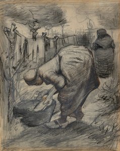 Mulher junto à banheira, num jardim de Vincent van Gogh