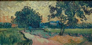Duas pereiras e o castelo de Auvers (paisagem no de Vincent van Gogh