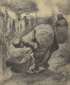Camponesa na lagoa em um jardim (1885) de Vincent van Gogh