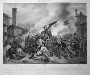 A Batalha do Albergo della Campana no Mestre em 27 de outubro de 1848 durante o cerco de Veneza em 1848-9 (litho) de Vincenzo (after) Giacomelli