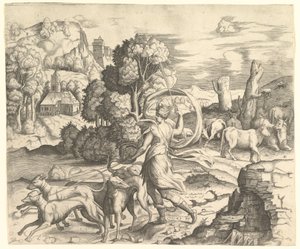 Diana, a caçadora em uma paisagem, c. 1530-42. de Vincenzo Caccianemici