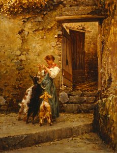 Camponês com cabras (óleo sobre tela) de Vincenzo Caprile