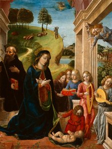 Adoração da Criança com São Bento e Anjos, c.1478 (têmpera sobre tela)