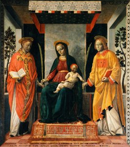 Madona e Criança entre São Faustino e São Jovita, de Vincenzo Foppa (ca 1427-ca 1515), Tempera sobre tela, 205x226 cm