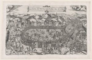 O Espelho da Magnificência Romana: Jogos de Carnaval realizados no Monte Testaccio em Roma, 1558., 1558 de Vincenzo Luchino