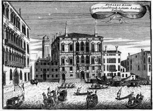 Veneza Itália: Palazzo Balbi tem pelo arquiteto Andrea Palladio em "Singularidade de Veneza" de Vincenzo Coronelli (1650-1718).