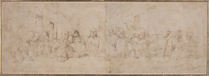a) A Última Ceia; b) Putti, c.1515 (desenho a pena e tinta) de Vincenzo Tamagni
