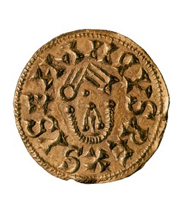 Tremissis (ou triens) do Rei Sisenand, fundido em Tarraco, Espanha, século VII (moeda)