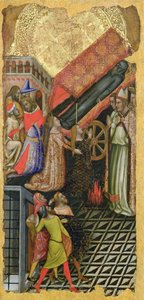 Cura da filha do Imperador Constantino, O funeral de Santo António (em cima); A filha do Imperador Constantino possuída pelo diabo (em baixo)