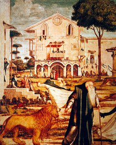 Detalhe de São Jerônimo Domando o Leão, c.1501-09 (detalhe de 60932) de Vittore Carpaccio