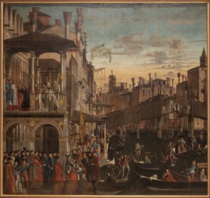 Milagre da Santa Cruz na Ponte di Rialto, c. 1496. de Vittore Carpaccio