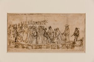 O príncipe inglês Conan despedindo-se do seu pai (caneta e tinta sobre giz sobre papel) (recto de 5933931) de Vittore Carpaccio