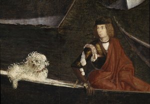 O Milagre da Relíquia da Santa Cruz na Ponte de Rialto". Pormenor. Pintura de Vittore Scarpazza, conhecido como Vittore Carpaccio (1460-1525) de Vittore Carpaccio