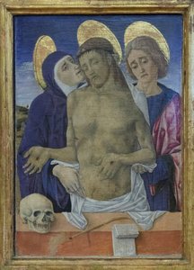 Cristo em piedade com a Virgem e São João Evangelista, c.1490-1500 (óleo sobre painel) de Vittorio Crivelli