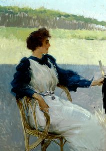 Retrato de senhora ao ar livre por Vittorio Matteo Corcos (1859-1933), óleo sobre tela, 92x64 cm, cerca de 1910 de Vittorio Matteo Corcos