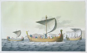 Frota de Guilherme, o Conquistador, 1066, prato 8 de &39;Le Costume Ancien et Moderne&39;, de Jules Ferrario, publicado c.1820s-30s de Vittorio Raineri