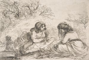 Duas mulheres em uma paisagem, 18-início do século 19., 18-início do século 19. de Vivant Denon