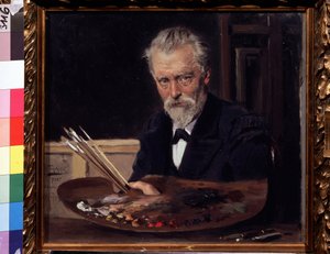 Autorretrato (Autorretrato). Pintura de Vladimir Yegorovich Makovski (Makovsky, Makovskij) (1846-1920), huile sur toile de Vladimir Egorovic Makovsky