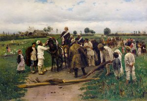 A pagar um resgate pela noiva. Pintura de Vladimir Makovsky - Pagando um resgate pela noiva - Vladimir Yegorovich Makovsky (1846-1920). Óleo sobre tela de Vladimir Egorovic Makovsky