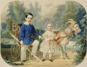 Grão-Duque Alexandre e Grão-Duque Alexey como Crianças, 1853 (wc no cartão)