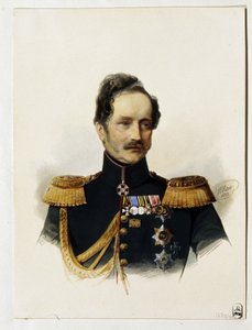 Retrato do Príncipe Alexey Fyodorovich Orlov (1787-1862) (Retrato do Príncipe A. F. Orlov). Soldado e diplomata russo. Obra de Vladimir Ivanovich Hau (Gau) (1816-1895), aquarela sobre papel