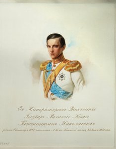 Retrato do Grão-Duque Konstantin Nikolaevich da Rússia (1827-1892) (Do Álbum da Cavalaria Imperial) - Hau (Gau), Vladimir Ivanovich (1816-1895) - 1846-1849 - Aquarela sobre papel - Institut of Russian Literature IRLI (Pushkin-House), São Pedro de Vladimir Ivanovich Hau
