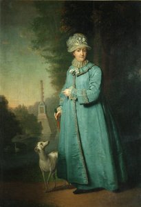 Catarina II passeando no parque em Tsarskoye Selo com a Coluna Chesme ao fundo, 1794 de Vladimir Lukich Borovikovsky