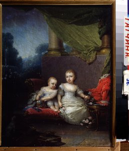 Retrato da grã-duquesa Anna Pavlovna e do grão-duque Nicholas Pavlovich quando crianças. (Retrato da grã-duquesa Anna Pavlovna e do grão-duque Nicolas Pavlovich, quando crianças). Obra de Vladimir Lukich Borovikovsky (ou Borovikovsky) (1757-1825). óleo s de Vladimir Lukich Borovikovsky