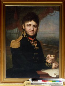 "Portrait du navigateur et officier Yuri Lisyansky (Lisiansky ou Lisianski) (1773-1837)" Peinture de Vladimir Borovikovsky (Borovikovski) (1757-1825) 1810 Museu Central da Marinha do Estado de São Petersburgo de Vladimir Lukich Borovikovsky