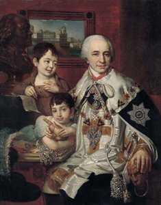 Retrato do Almirante Conde Grigory Grigoryevich Kushelev 1754-1833 com crianças, 1801 de Vladimir Lukich Borovikovsky